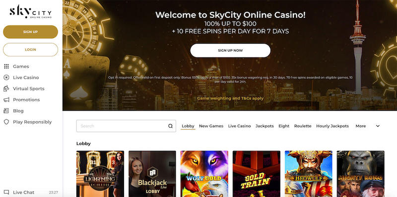 skycity online casino landing page